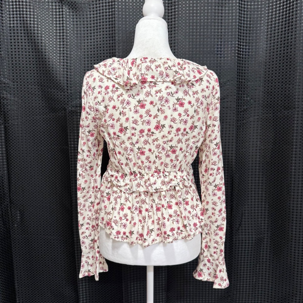 Selfie Esteem Peplum Top Womens XS Whisper White Floral Ruffle Boho Cotagecore - Picture 3 of 10